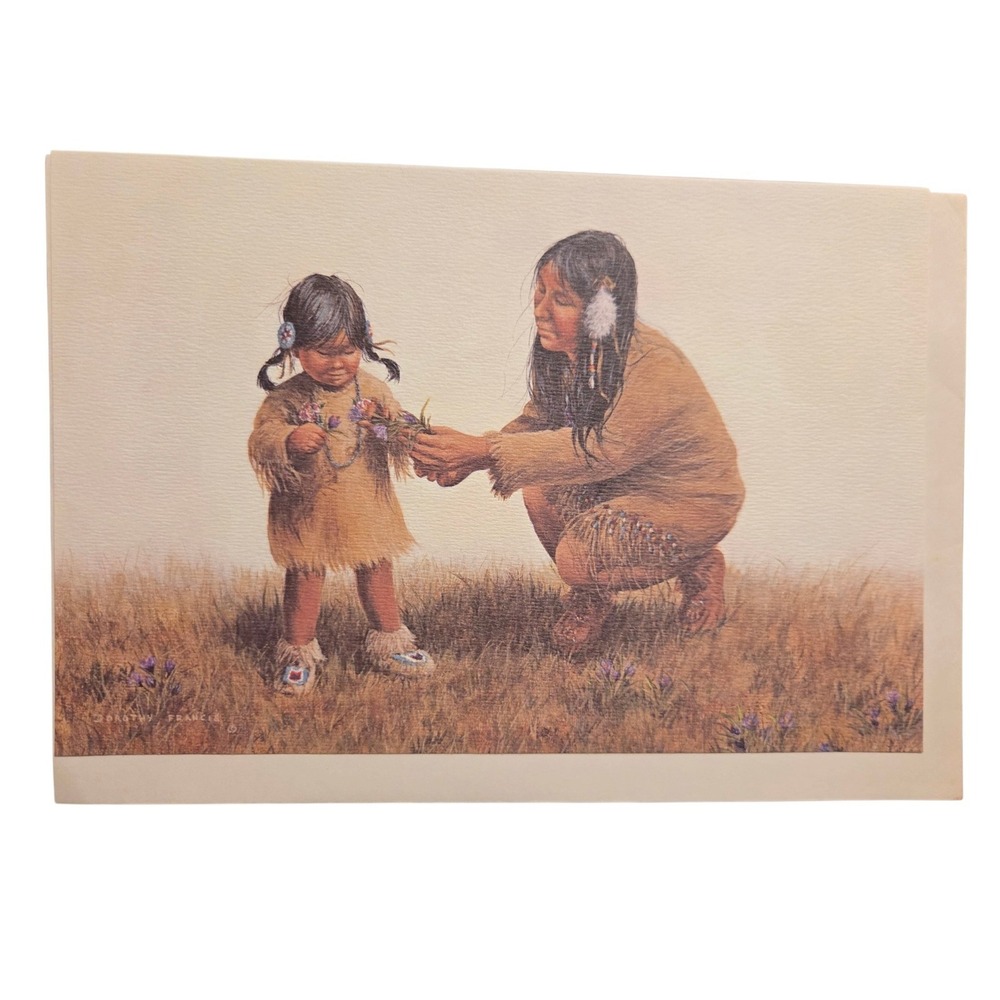 Dorothy Francis Prairie Flowers Art Print Plains Indian Mother Daughter DF-10